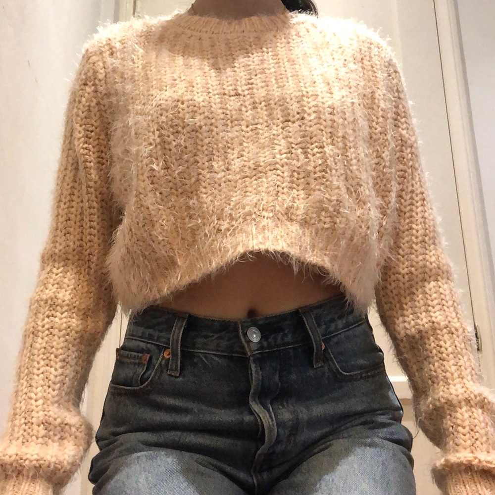 Kendall and Kylie fuzzy cropped sweater